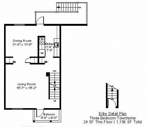 Floor plan for 3 beds, 1 bath, 1180 sqft